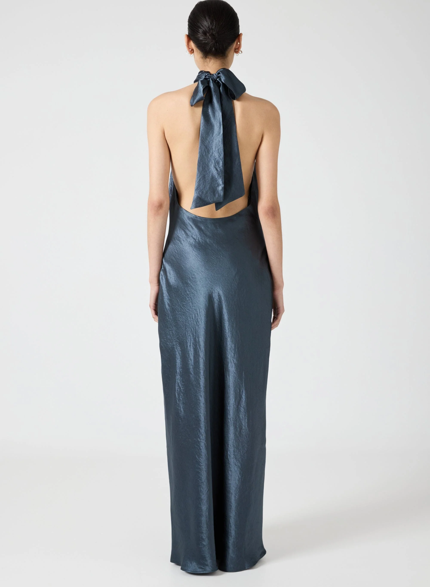 Crush Wrap Neck Floor Length Dress - Gun Metal