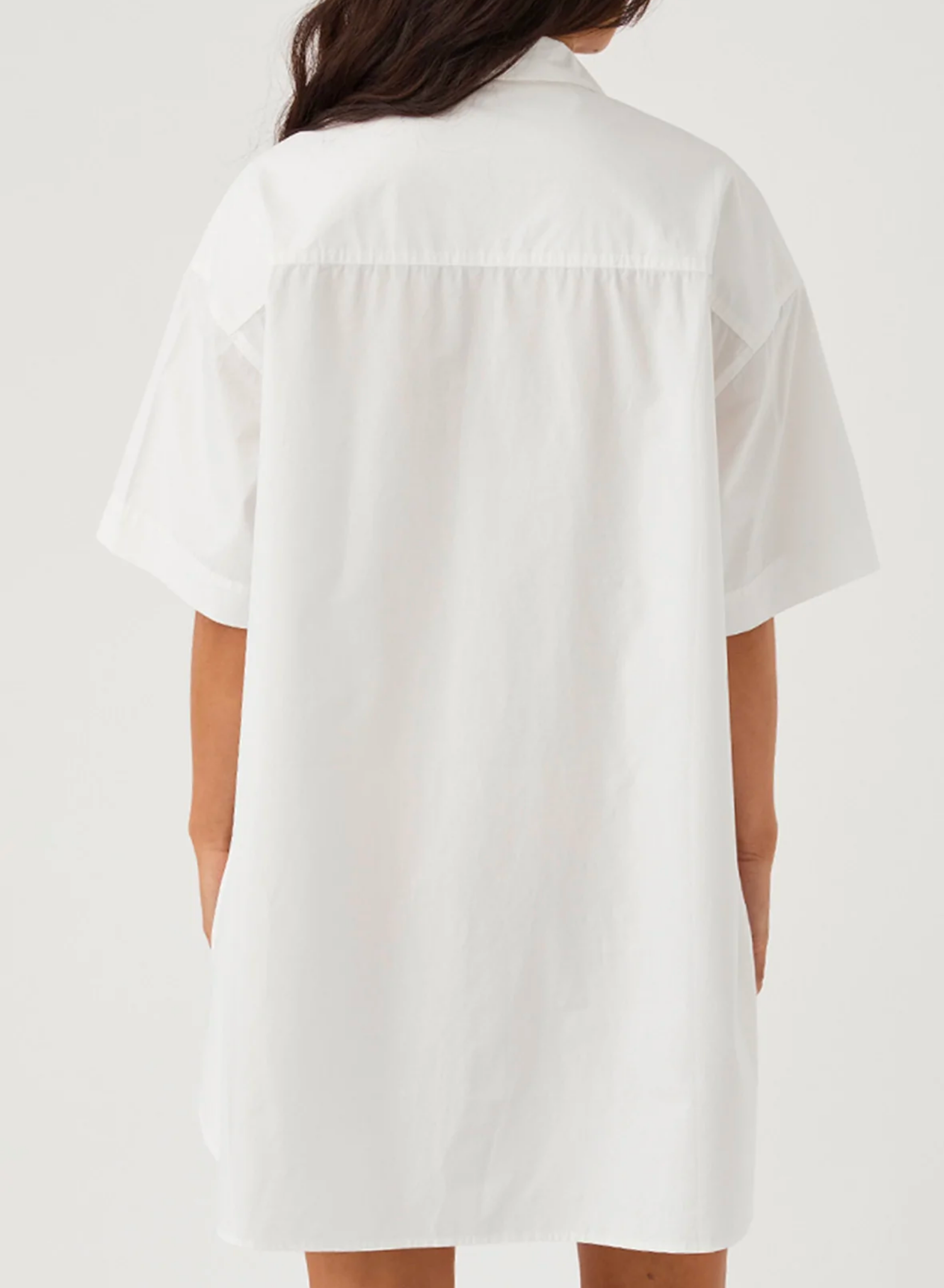 Button Down Front Front Pockets Short Sleeve Oversized Shirt Dress Mid Thigh Length Premium Poplin Fabric Ethically produced Free of harmful chemicals: OEKO-TEX Standard 100 100%  GOTS Certified Organic Cotton