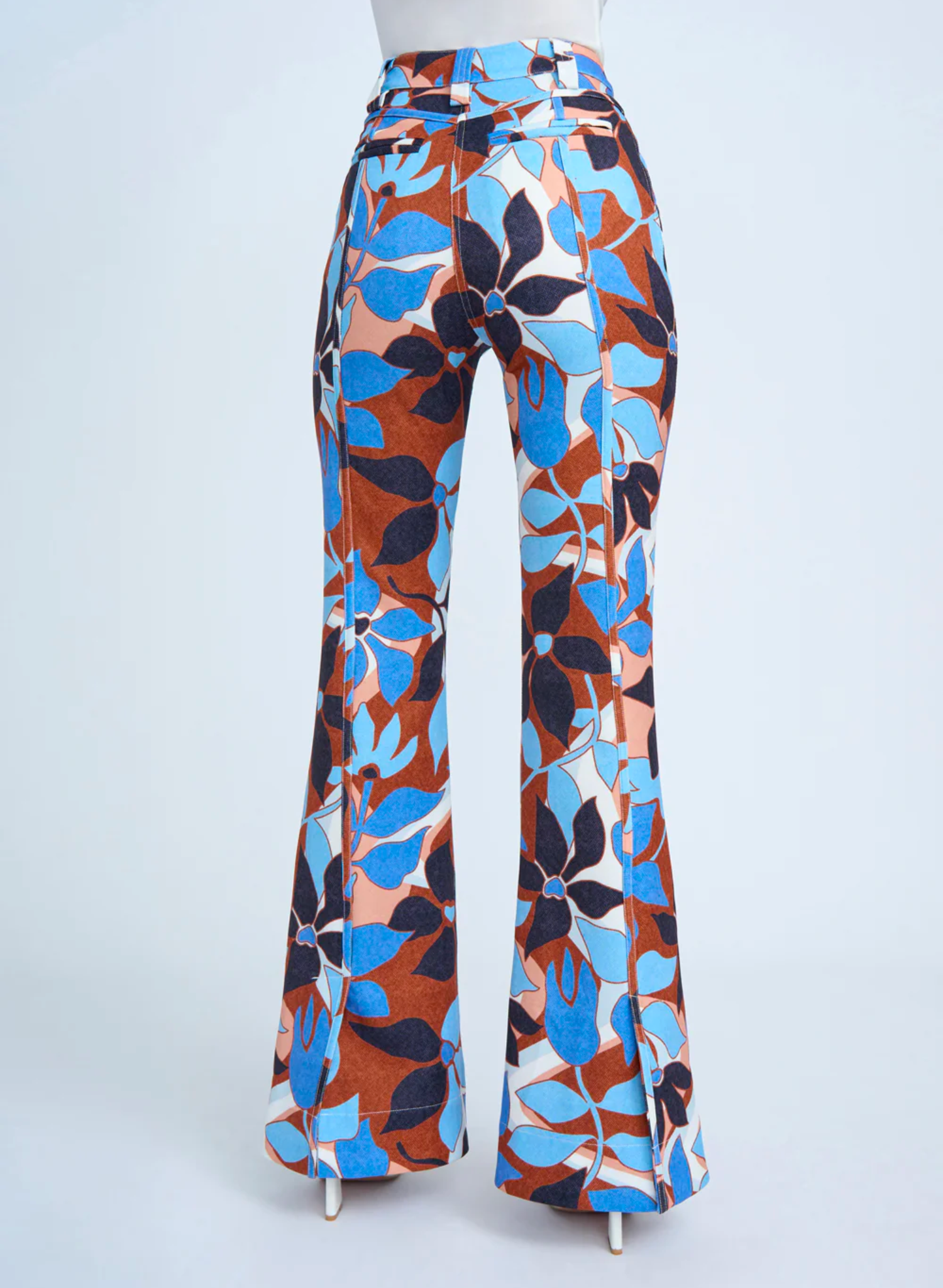 OPHELIA FLORAL FLARE PANT IN NAVY TAN BROWN IVORY