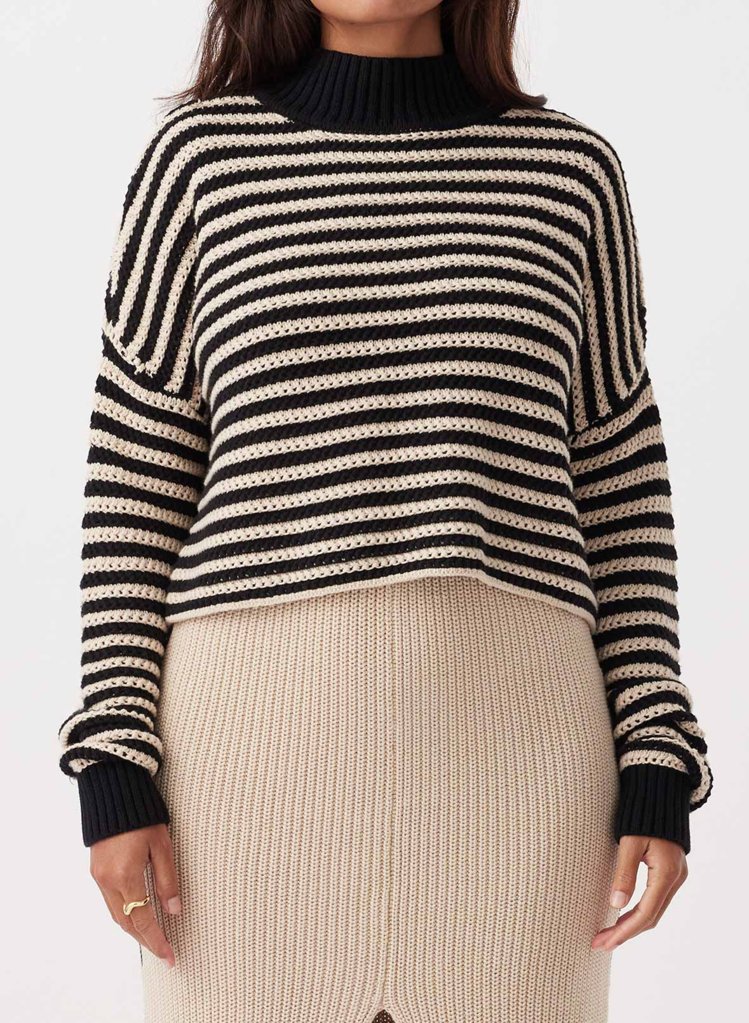 June Cropped Sweater - Sand & Black
